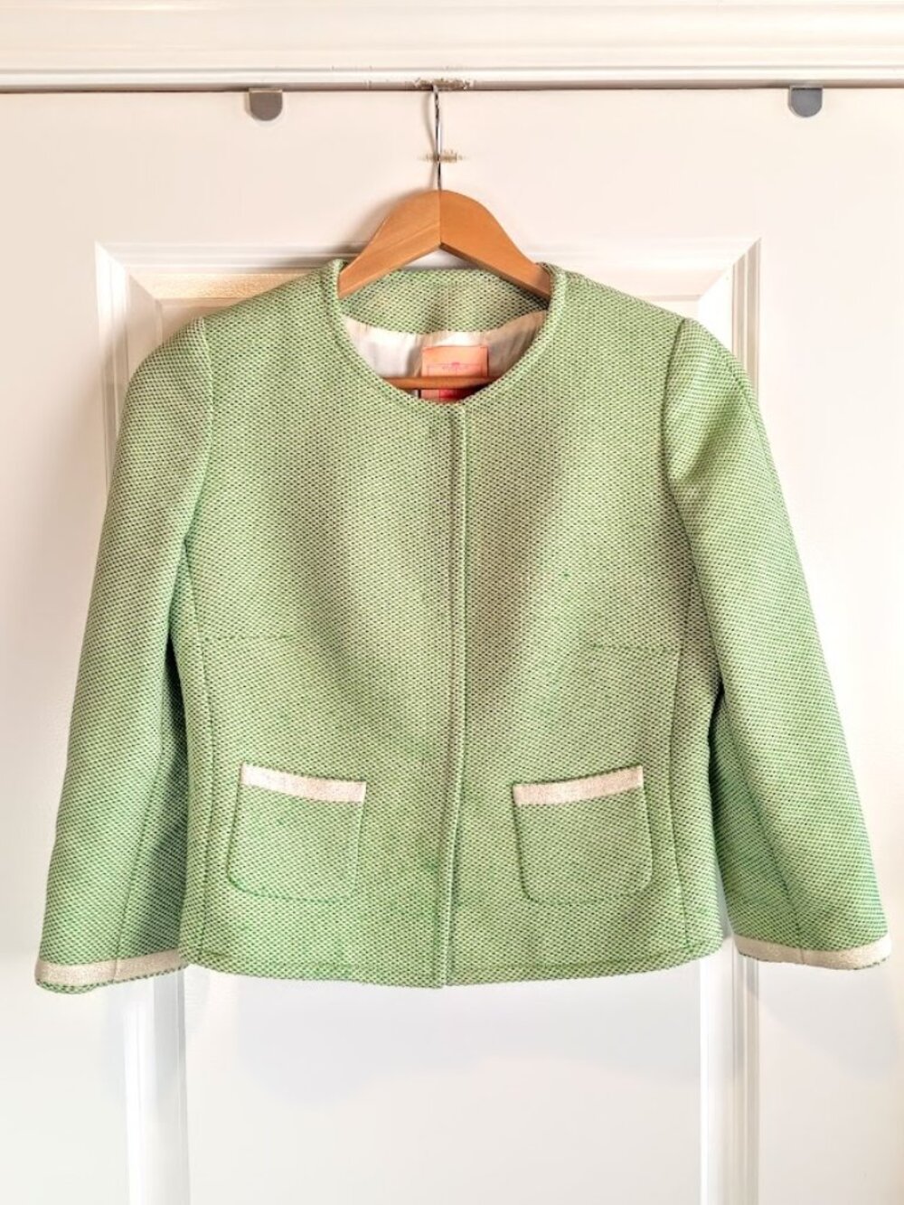 Vilagallo Green Tweed Knit Cropped Blazer Jacket